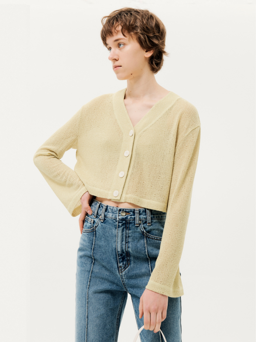 Cropped Sheer Cardigan Yellow