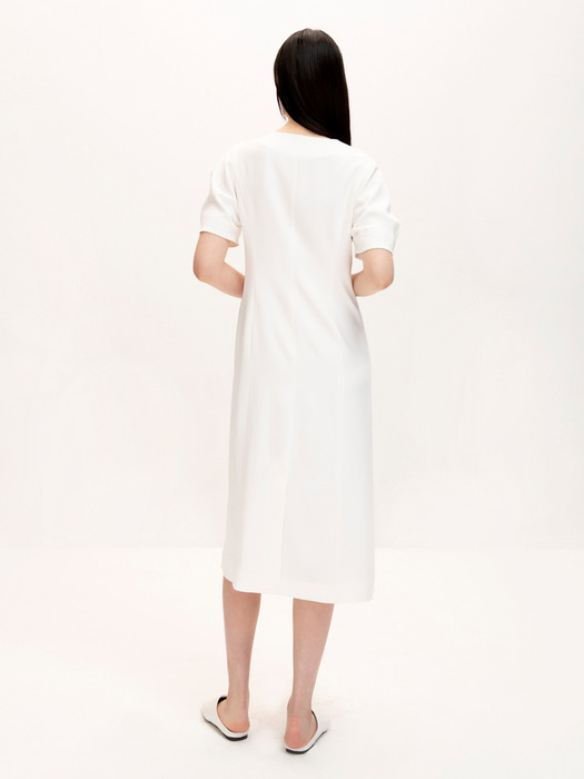 Square-neck Puff-sleeve Dress_Cream White