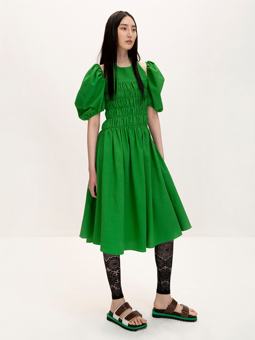 Smocked Halterneck Dress_Green