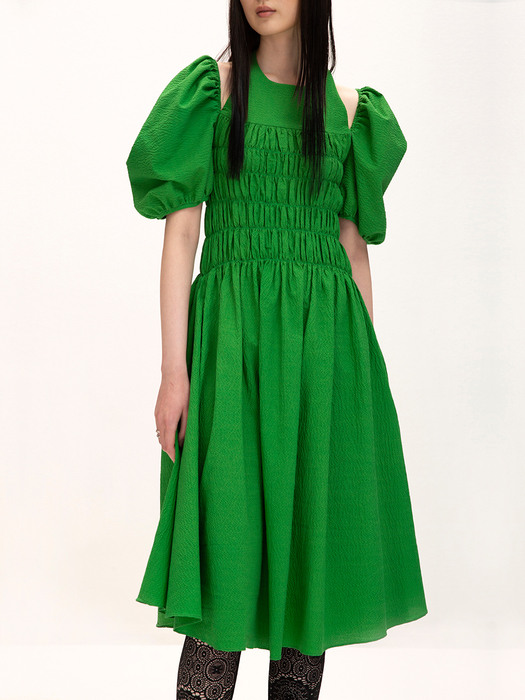 Smocked Halterneck Dress_Green