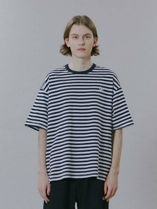 ANCHOR PRINTING STRIPE HALF SLEEVE[NAVY]