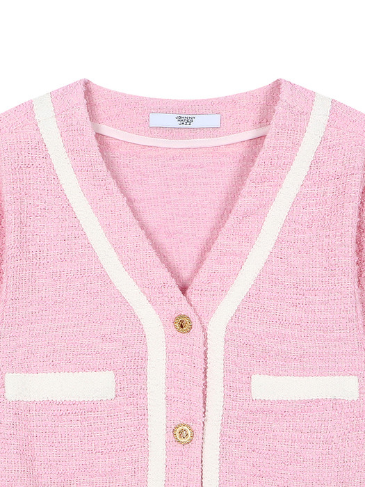 V-NECK TWEED JACKET -PINK