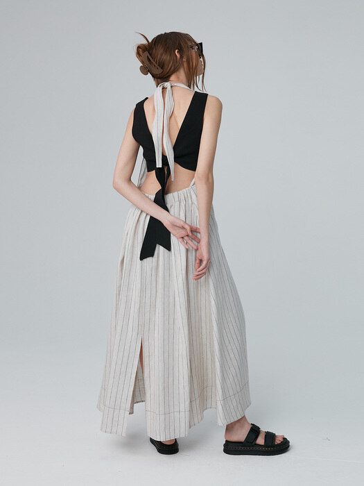 Skirt Dress Stripe Wide Strap Light Beige