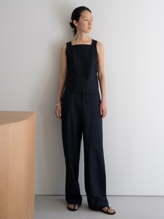 Strap Wide Pants_Navy