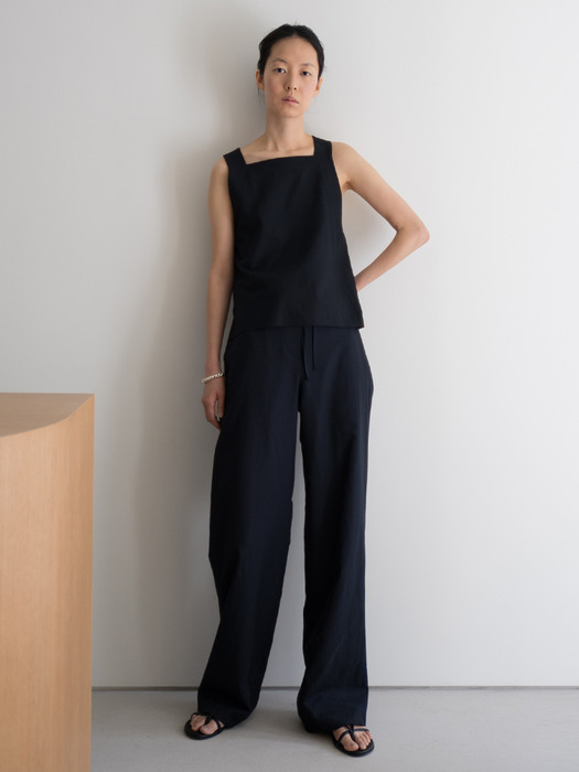 Strap Wide Pants_Navy