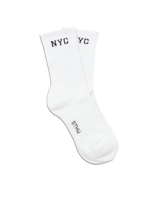 (Men)White `NYC` Essential Socks(3Pack)