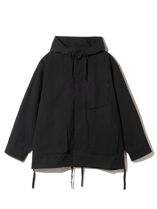 hooded pocket short jacket black