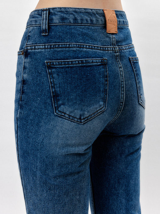 WASHING FLARED JEANS (BLUE)