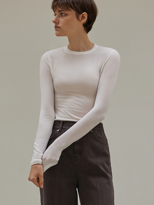 Wool cover stitch long-sleeve tee (ivory)