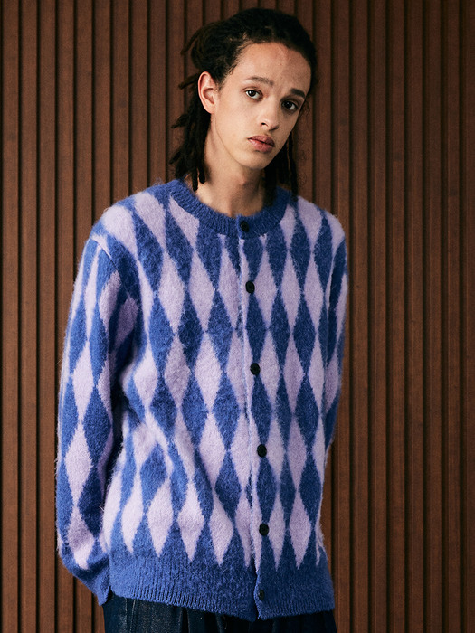 DIAMOND ALPACA CARDIGAN [BLUE X L.PURPLE]