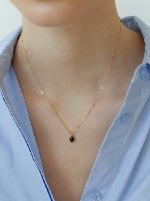 [Silver] Mini Oval Onyx Necklace