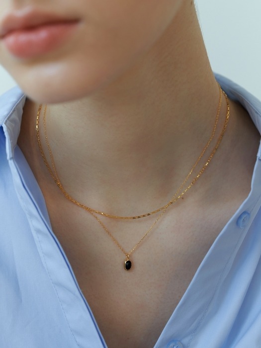 [Silver] Mini Oval Onyx Necklace