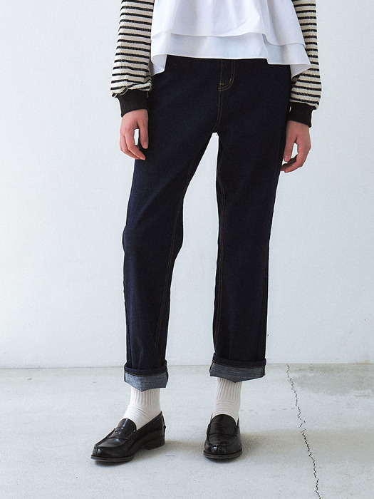 6A Straight-fit raw denim pants (Navy)