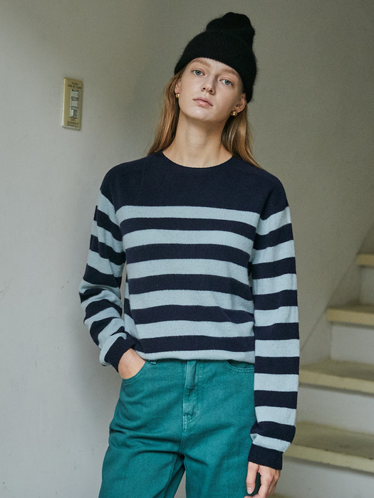 Classic Whole Garment Stripe Knit_Navy Blue