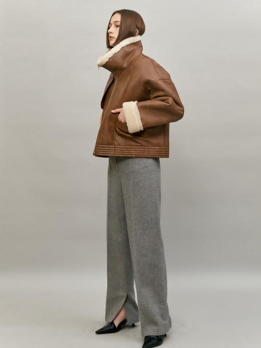 WOOL SLIT BELT PANTS - GREY