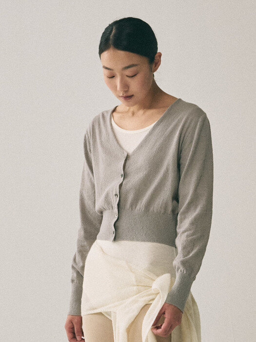 V Neck Basic Cardigan_Light Gray [YC39909_LGY]