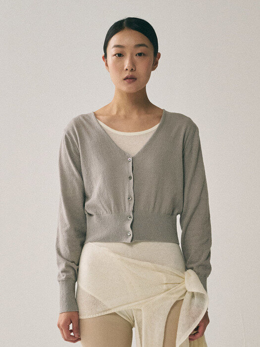 V Neck Basic Cardigan_Light Gray [YC39909_LGY]