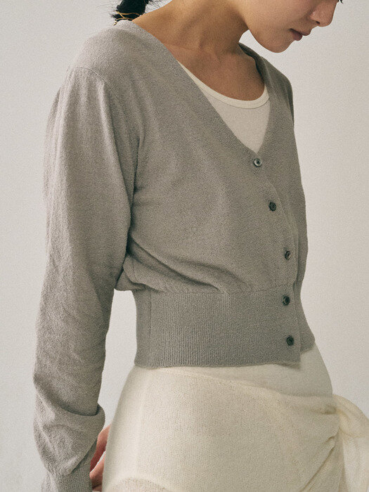 V Neck Basic Cardigan_Light Gray [YC39909_LGY]