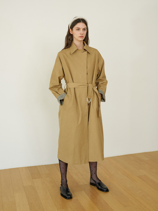 Cotton long trench coat (Yellow beige)