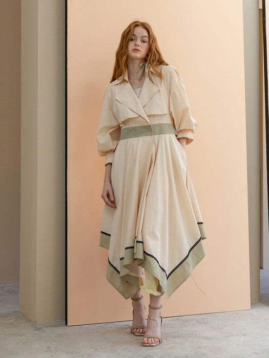 Color-block Asymmetric Trench Coat_CHAMPAGNE