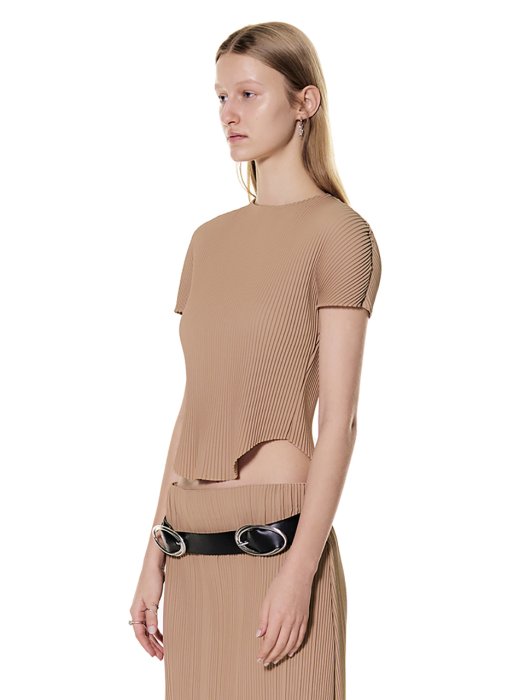 Arched Pleats Top (Beige)