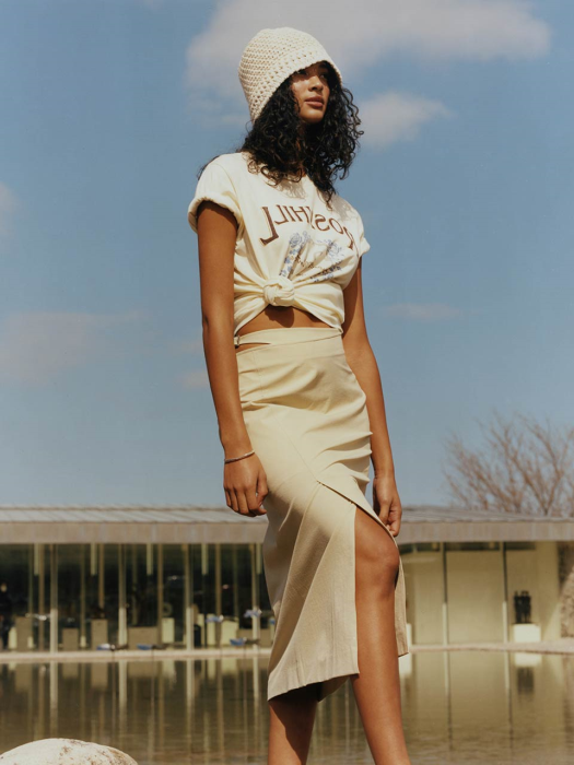 Cutout Wrap Midi Skirt in Beige VW2MS179-91