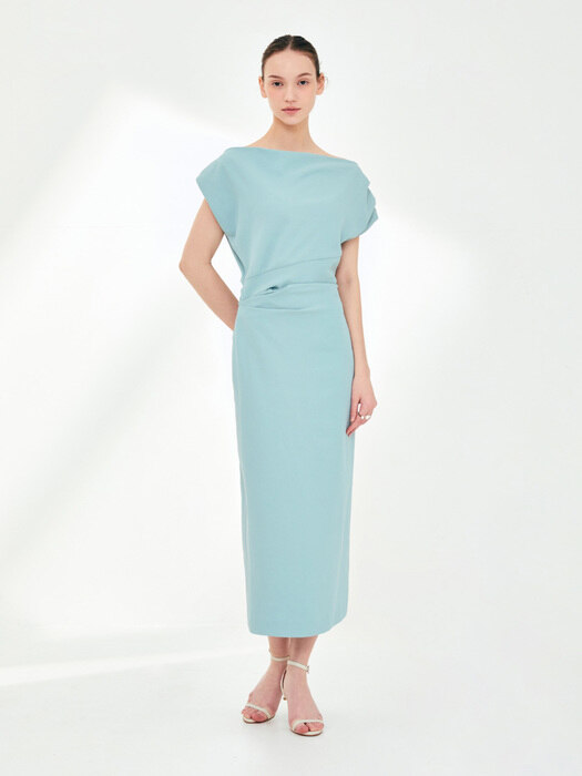 ATHENA Asymmetric sleeve H-line dress (Mint)