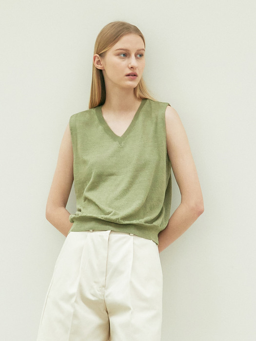 linen sleeveless knit (light khaki)