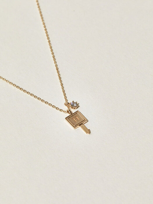 14k key initial necklace