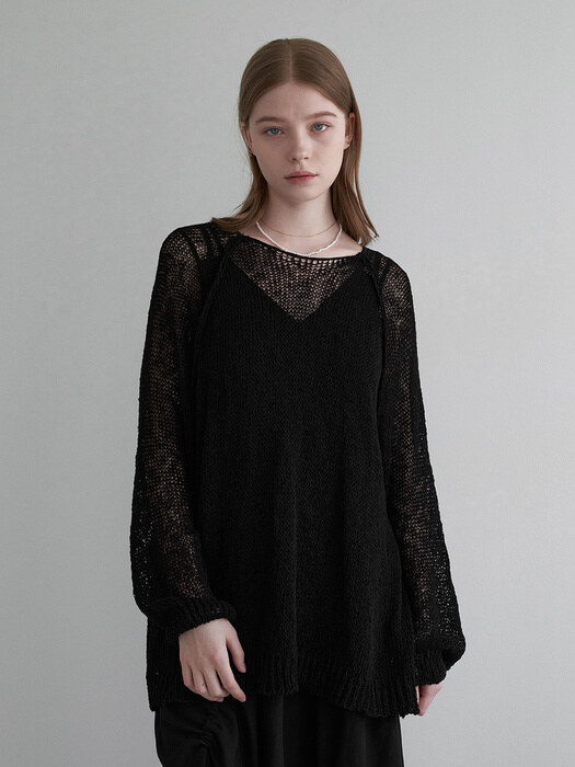Loose fit netting knit - black