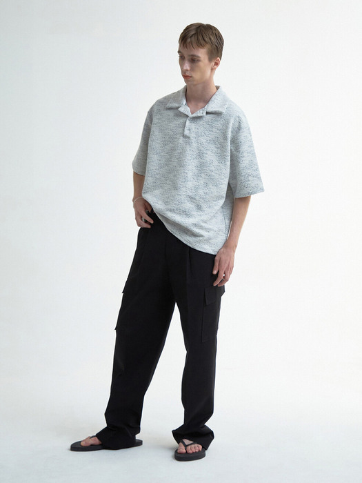 CARGO SLASHED WIDE PANTS - BLACK