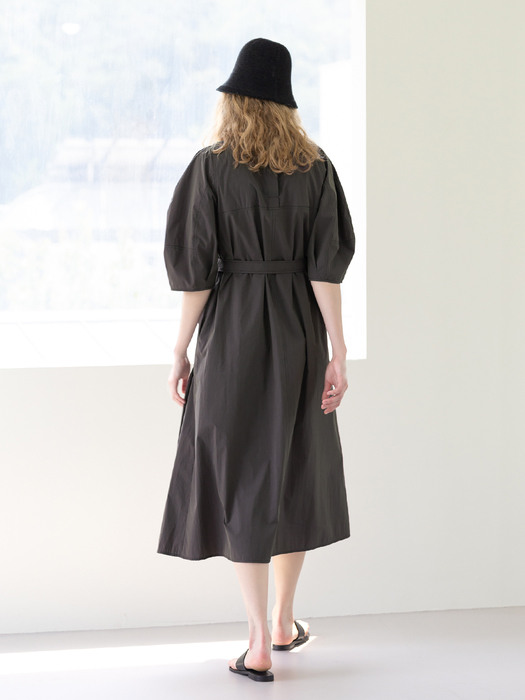 CURVED SLEEVES DRESS-CHARCOAL