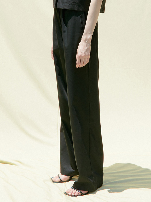 OU915 cool banding wide pants (black)
