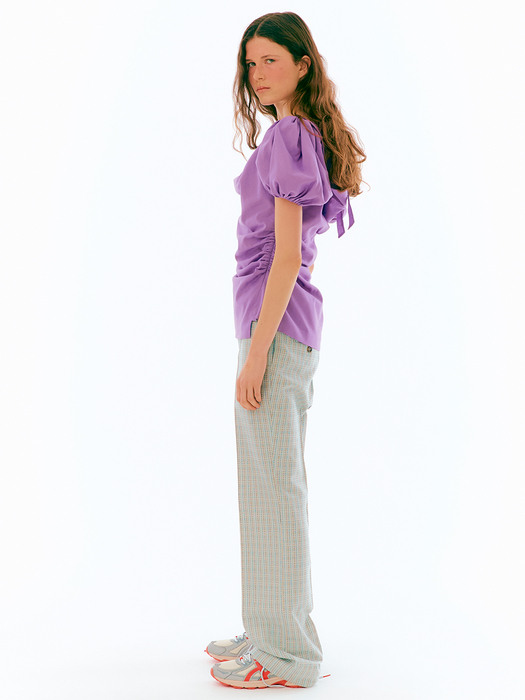 Curved Waistband Trousers [BLUE]