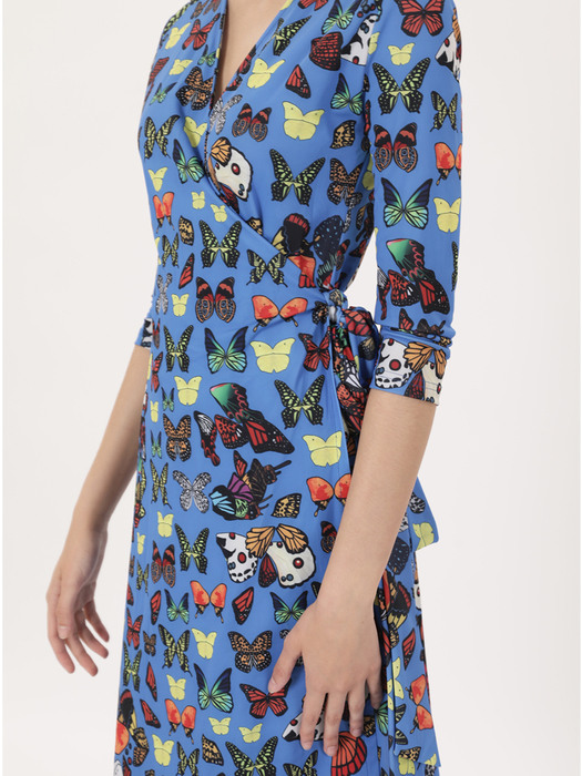 POP ART BLUE BUTTERFLY WRAP DRESS