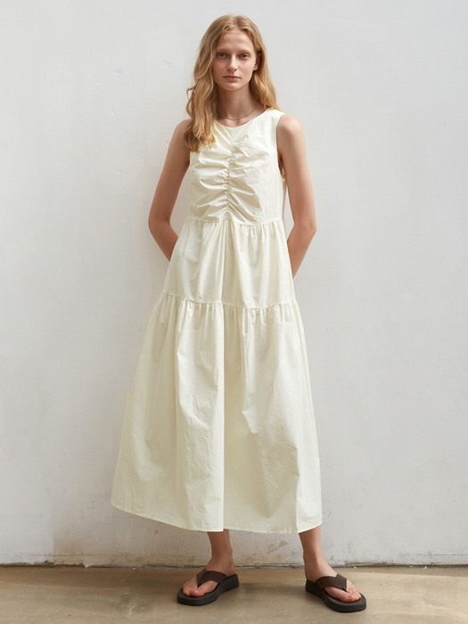 SHIRRING SLEEVELESS DRESS_CREAM