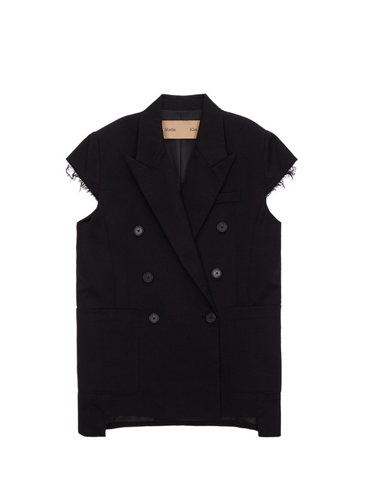 RAW CUTTING TAILORED VEST IN BLACK
