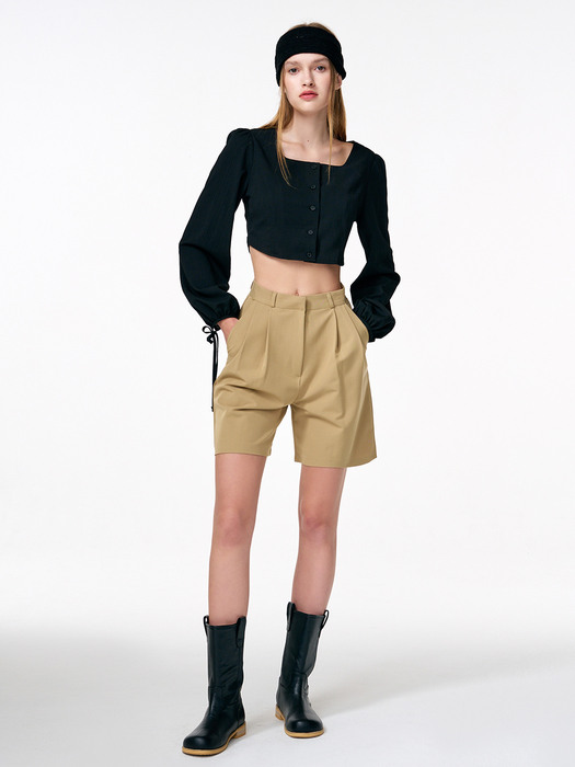 Waist Strap Crop Blouse, Black