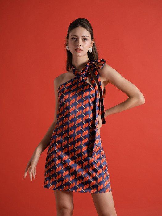 Geometry Halterneck Ribbon Dress