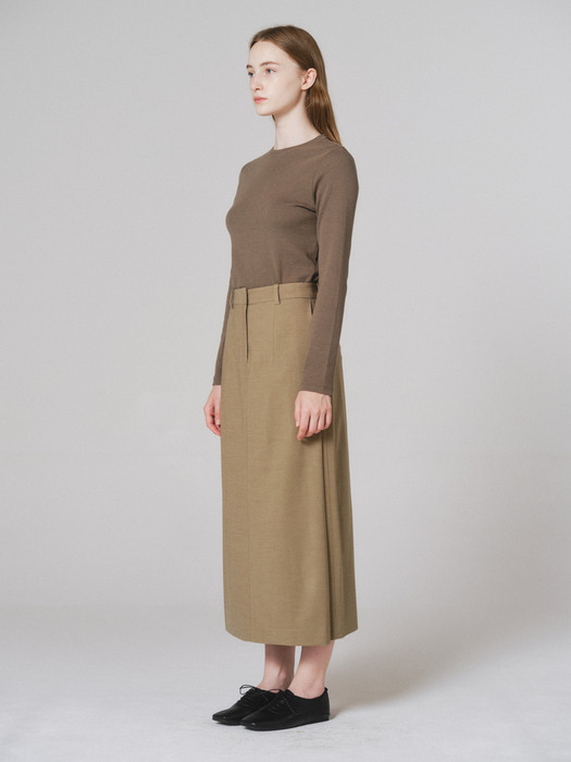 Side tuck long skirt (khaki)