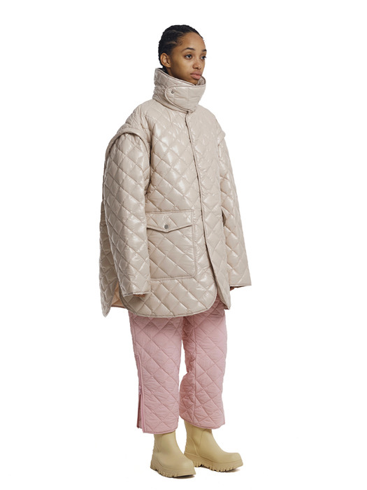 Detachable Sleeves Quilted Jacket_Ivory