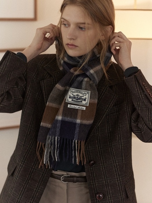 Daily check wool muffler - Navy check