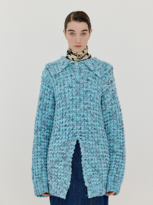 VLUE Collared Knit Pullover - Light Blue Multi