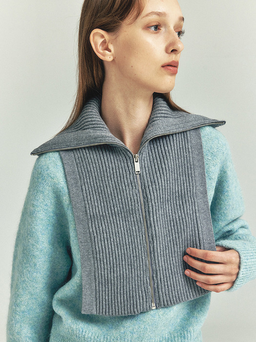 Zip-up Collar Neck Knit_GREY