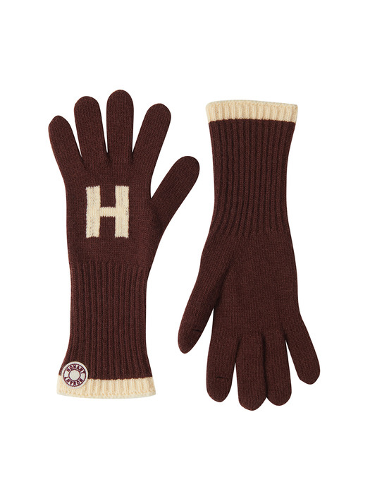 LOGO PATCH KNIT GLOVES BROWN