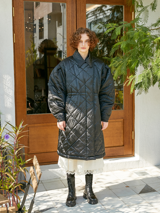 VOLUME SLEEVE QUILTING COAT_STRONG BLACK