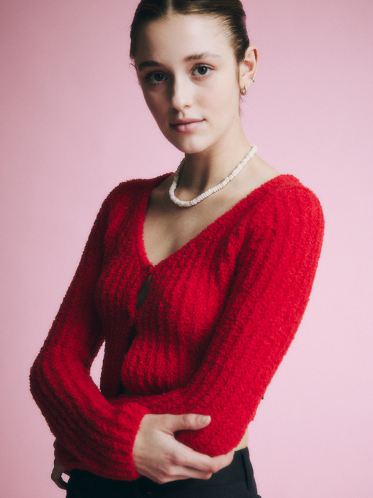 cropped knit cardigan - red