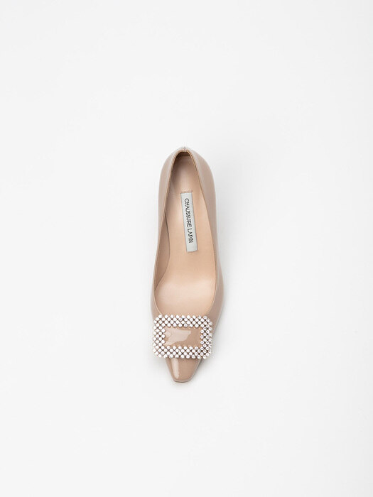 Squaletto Embellished Stiletto Pumps in Nude Beige Patent