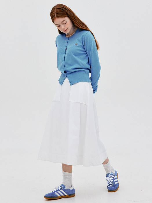 L Gold Button Flare Skirt_White