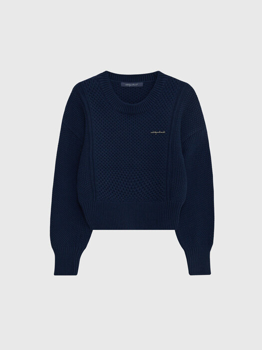 Crewneck Cable Sweater - Navy